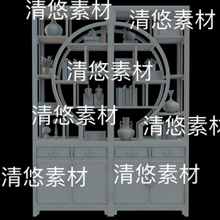 obj格式 3dsmax c4d fbx 非实物B477 古风博古架瓶子摆件柜子文件