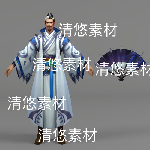 c4d fbx格式仙侠古风驱魔人道士骼绑定简模文件 非实物D607