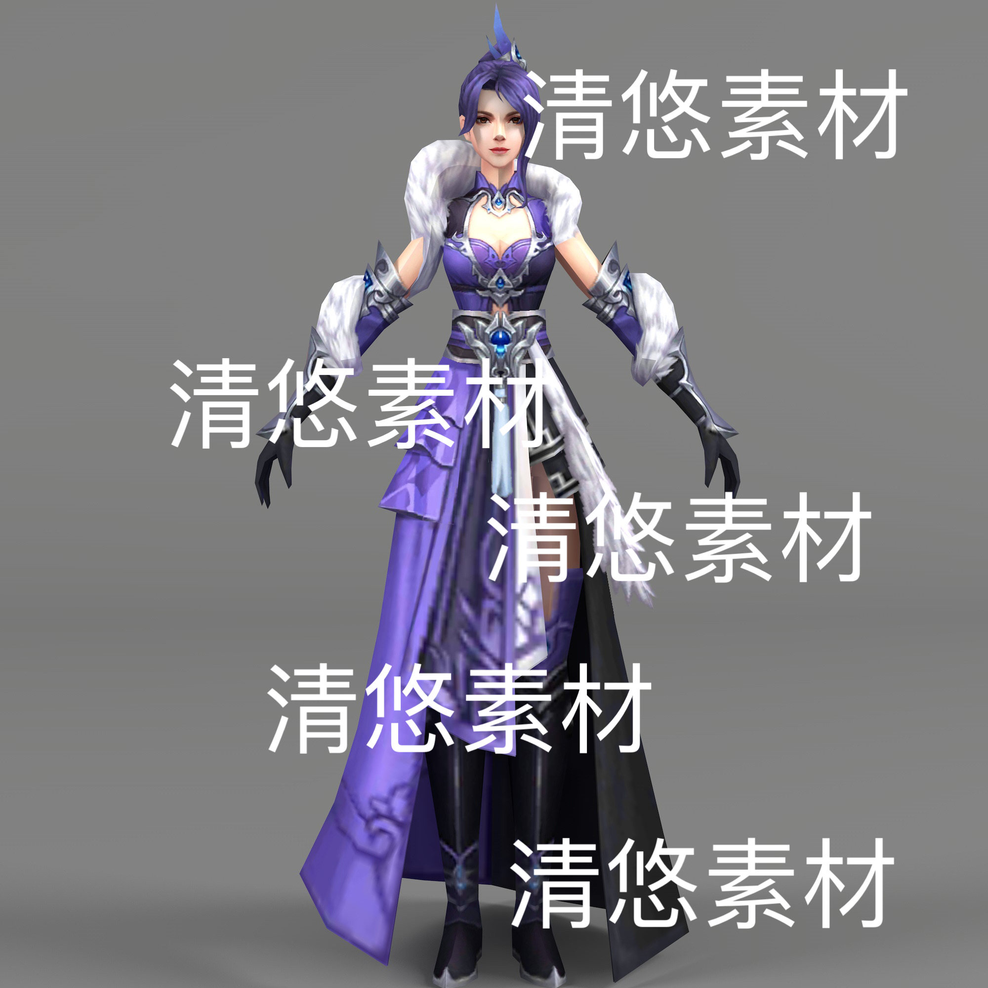 c4d fbx格式仙侠游戏女人物昆仑大师骨骼绑定简模文件 非实物d586