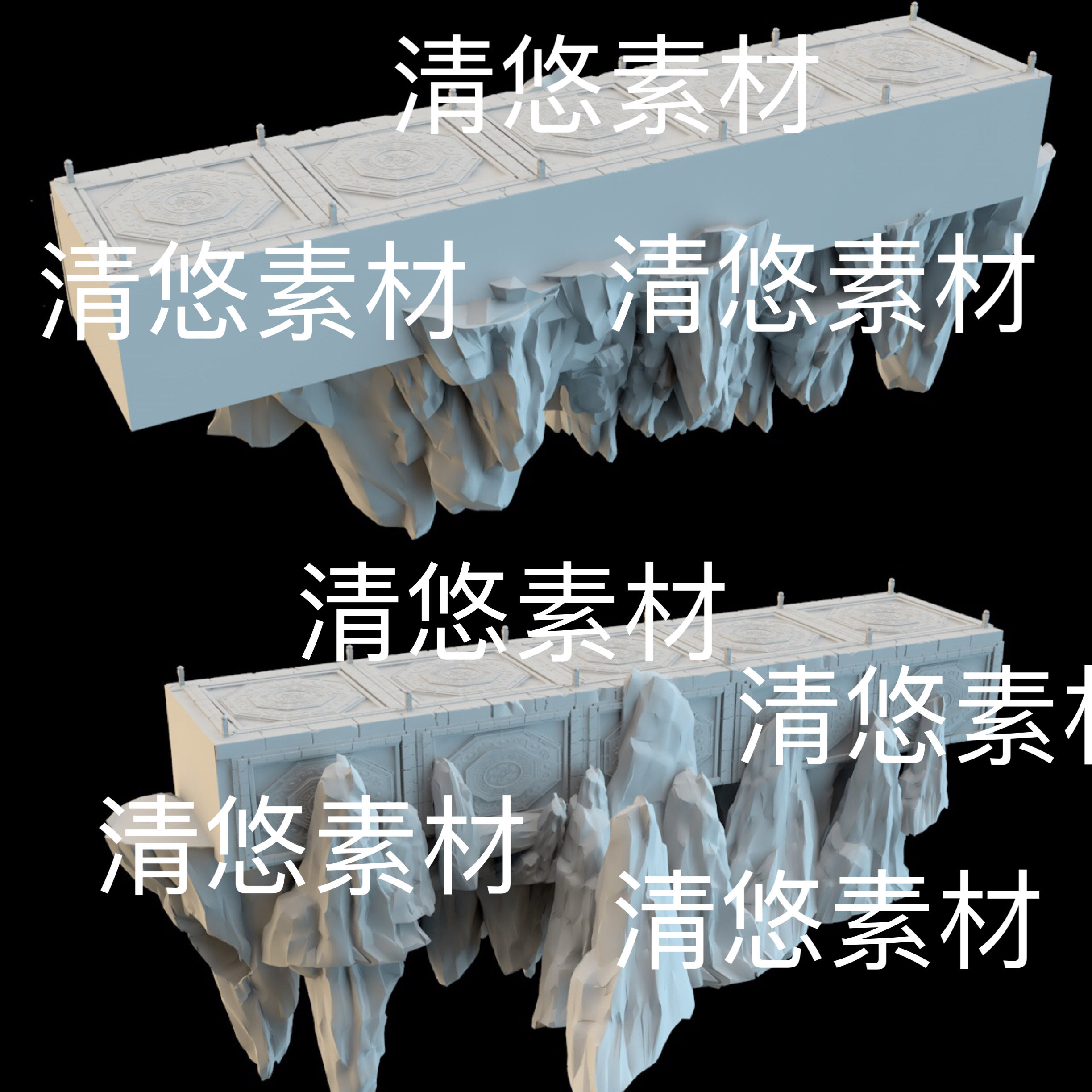 3dmax c4d fbx obj格式古风玄幻路面地面花纹山石文件 非实物D38
