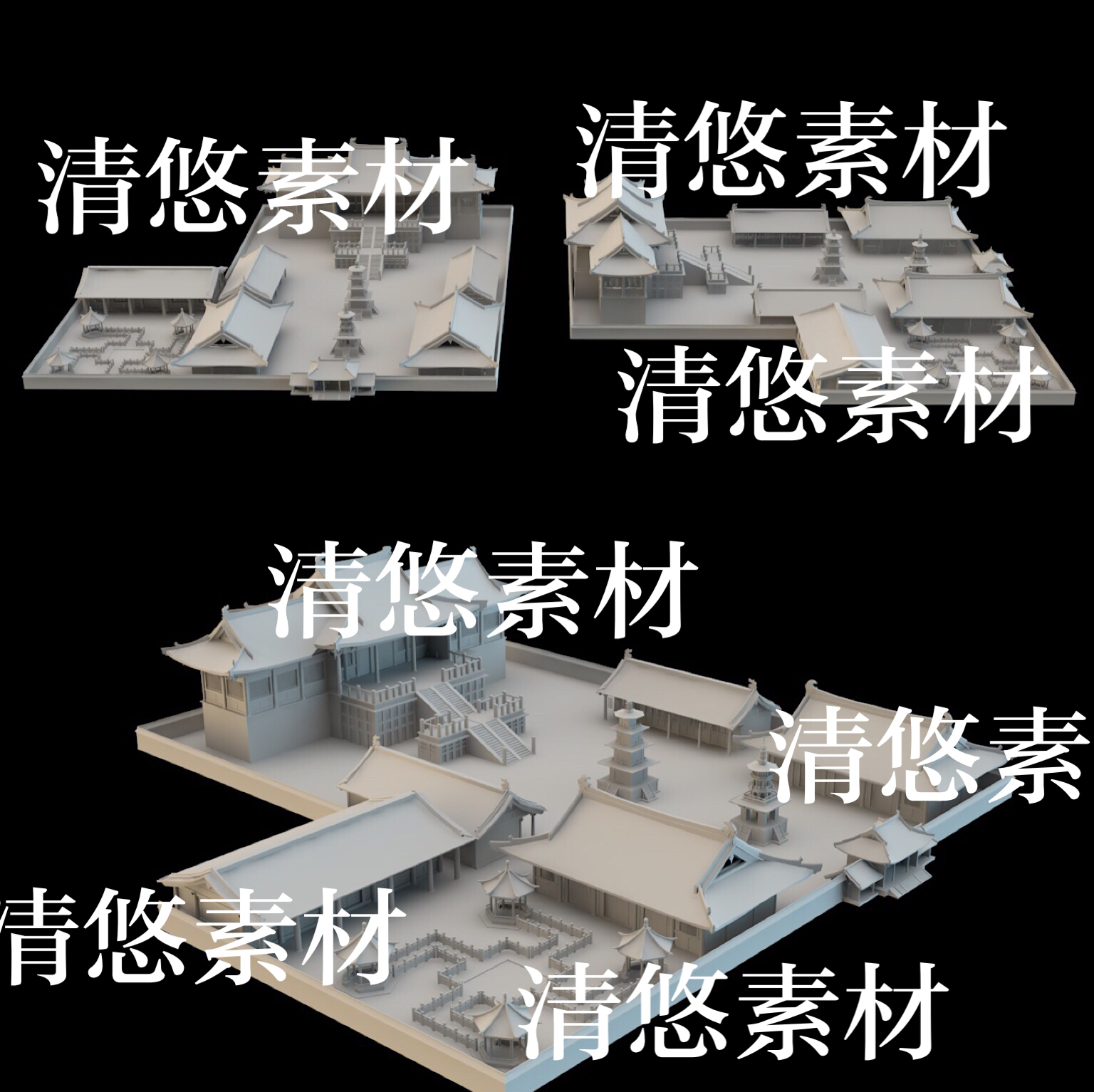 3dmax c4d fbx obj格式古风寺院亭子香炉建筑场景文件 非实物B176