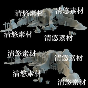 3dmax c4d fbx obj崖式窑洞建筑模型农户场景杂物文件 非实物A947