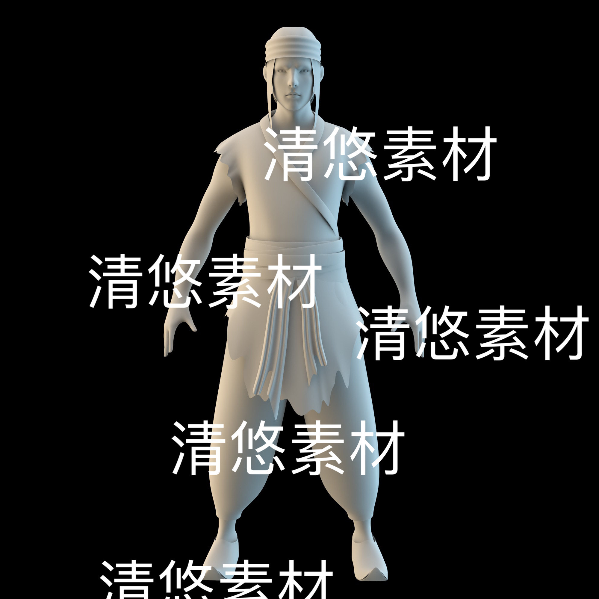 c4d fbx obj格式古装古代人物青年男子村民农民文件 非实物D845