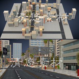 c4d fbx现代完整高楼大厦街道城市公路设施天桥模型A3 maya unity