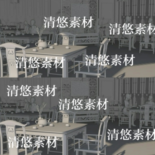 obj格式 3dmax c4d fbx 非实物A719 仿古建筑茶馆桌椅室内场景文件