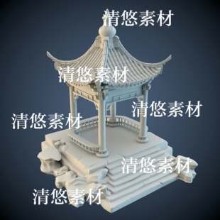 obj古代中式 3dmax c4d fbx 非实物A850 古风四角亭子建筑模型文件