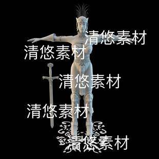 3ds格式 c4d fbx obj 非实物B650 强悍女战士悍妇角色人物宝剑文件