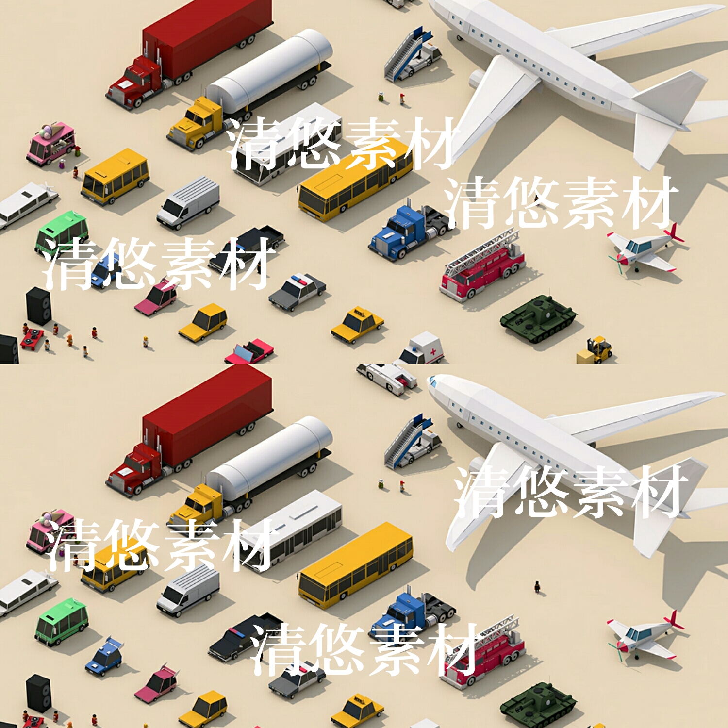 25个LowPoly多边形汽车飞机交通工具c4d fbx obj模型 非实物A428