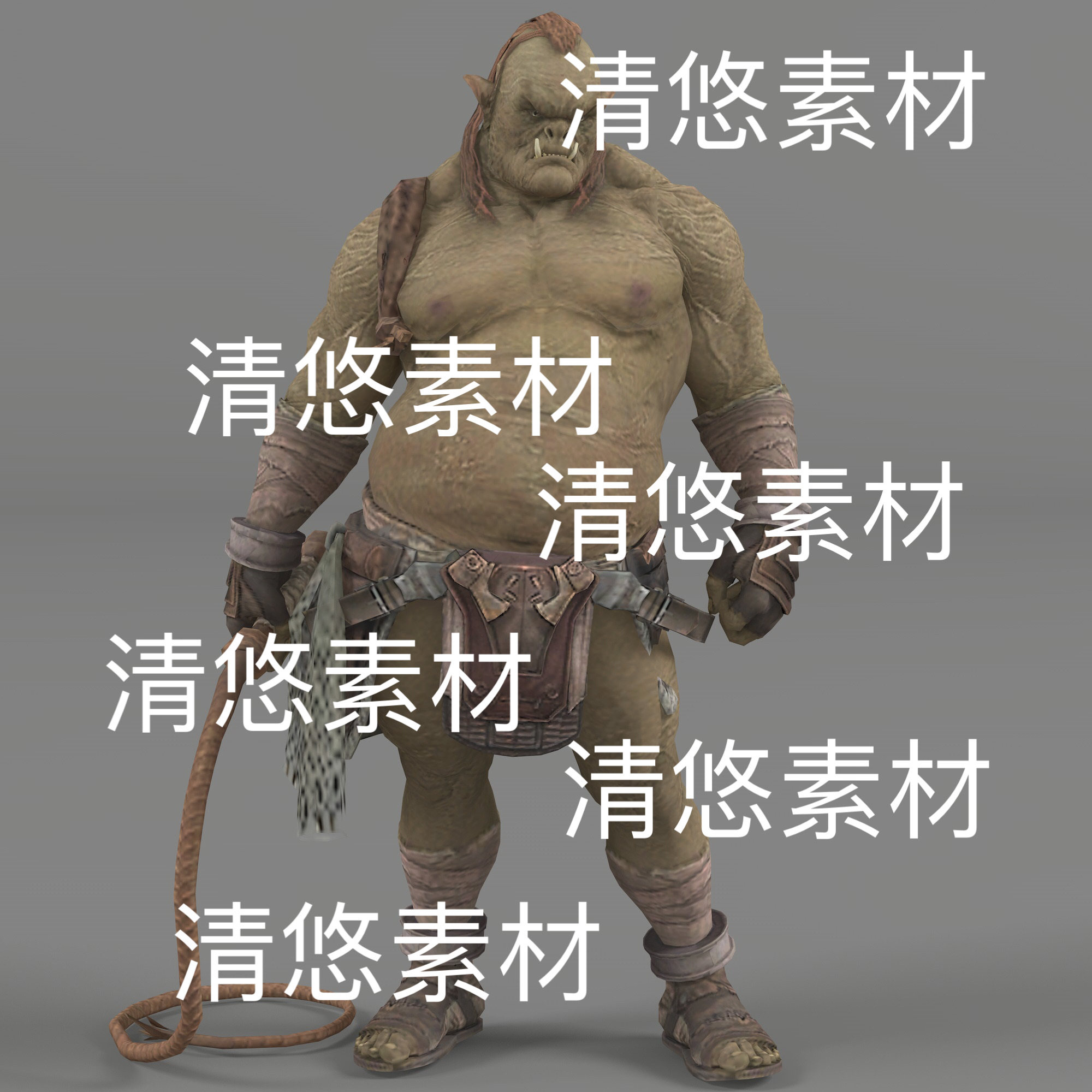c4d fbx格式拿皮鞭半兽人战士妖兽骨骼绑定模型文件 非实物D374