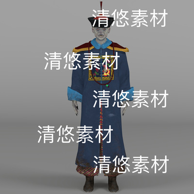 c4d fbx格式古代清朝官服僵尸人物骨骼绑定带动作文件 非实物B865