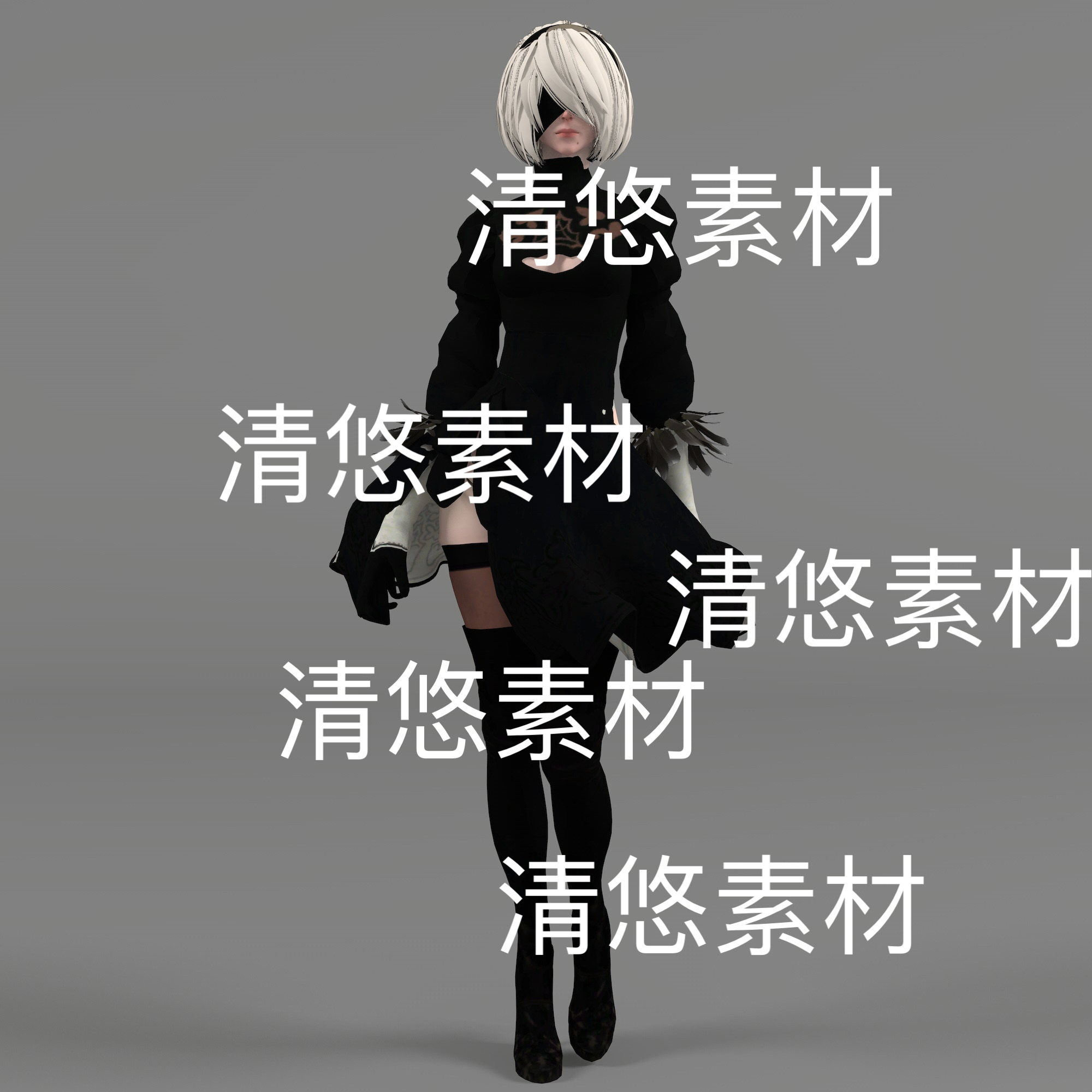尼尔机械纪元2B型模型3dmax bip骨骼绑定行走女人物 非实物B966