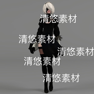 尼尔机械纪元2B型模型3dmax bip骨骼绑定行走女人物 非实物B966