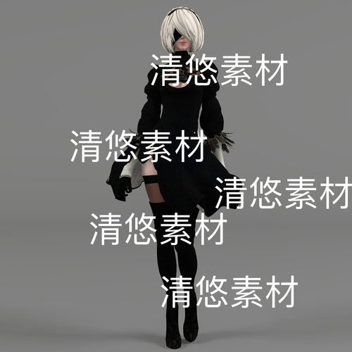 尼尔机械纪元2B型模型3dmax bip骨骼绑定行走女人物 非实物B966