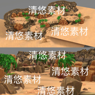 c4d obj格式 简模游戏沙漠副本场景地图文件 非实物D299 fbx