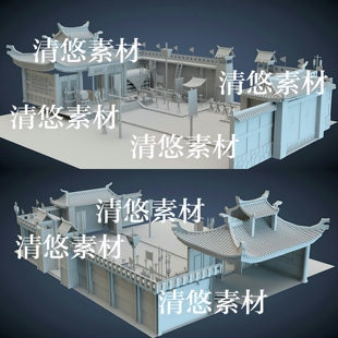 古代建筑兵营旗帜火盆围墙武器3dmax fbx obj文件 非实物A557 c4d
