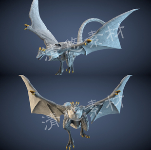 龙怪飞龙恶龙c4d 游戏人物坐骑模型骨骼绑定带动作动画948 fbx格式