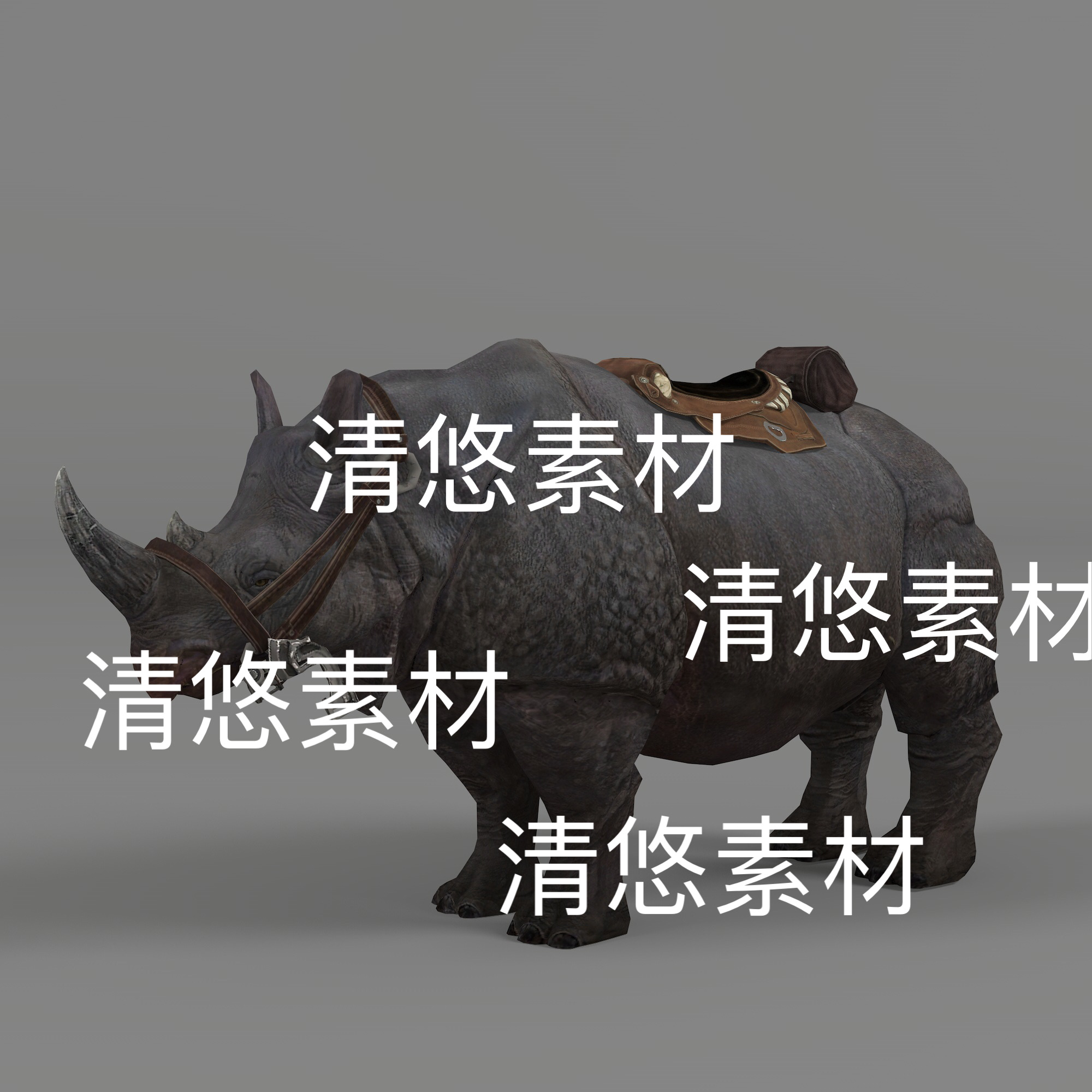 c4d fbx格式游戏坐骑骑宠犀牛动物骨骼绑定动作文件 非实物D200