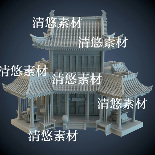3dmax c4d fbx obj古风建筑房子屋顶大炮攻城车文件 非实物A737