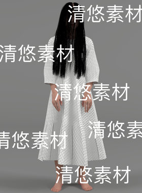 c4d fbx格式披头散发白衣女鬼贞子写实人物动作文件 非实物D105