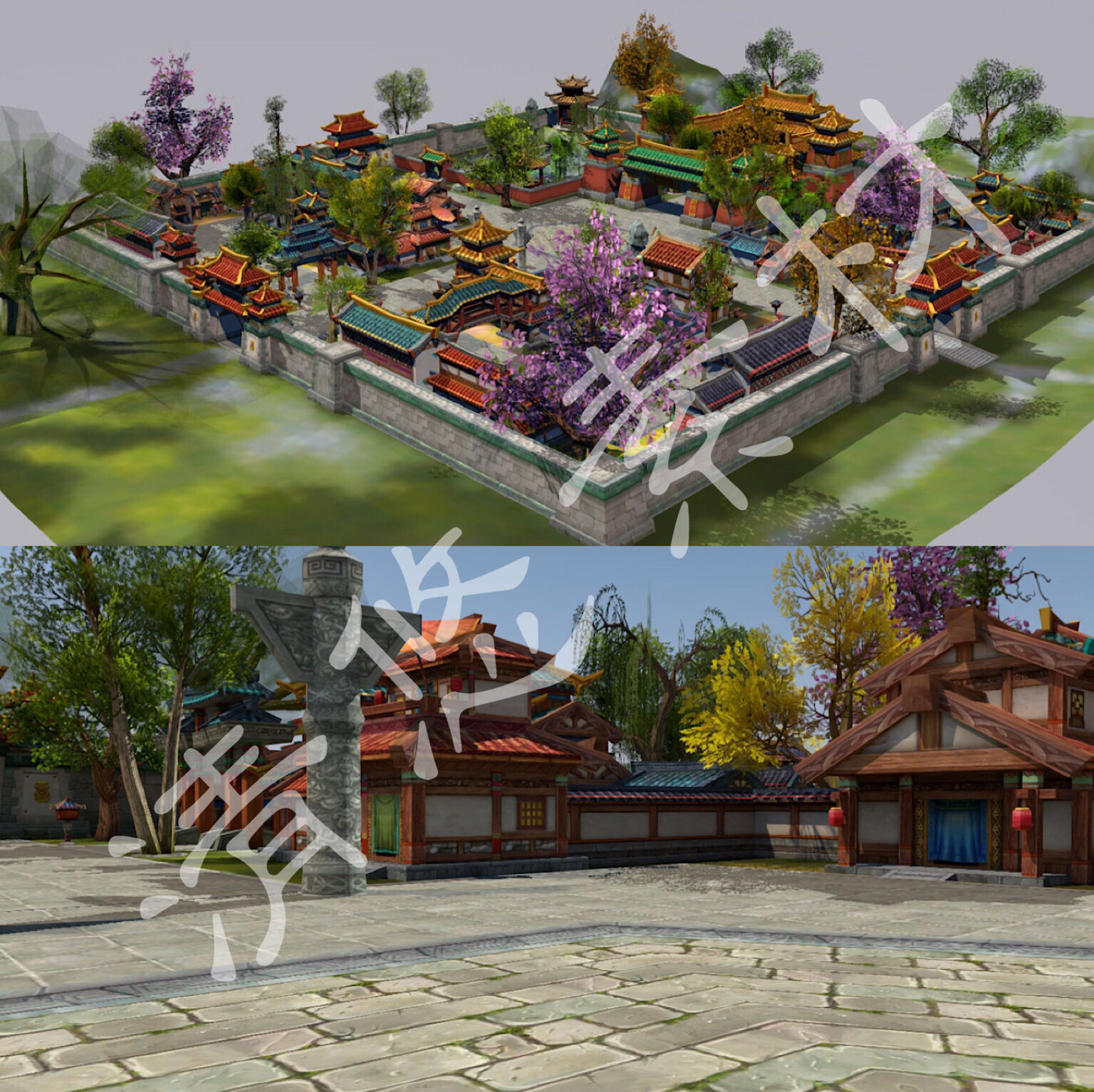 古代京城q版卡通古建筑场景游戏3dmax c4d古镇模型fbx格式 308