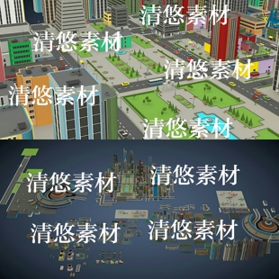 fbx格式 unity 3dmax c4d 非实物A718 卡通低面街道城市飞机汽车