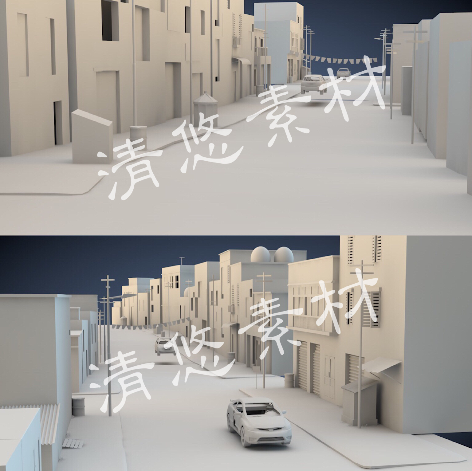 安静的室外街道小镇maya c4d fbx obj格式模型现代建筑模型 A211