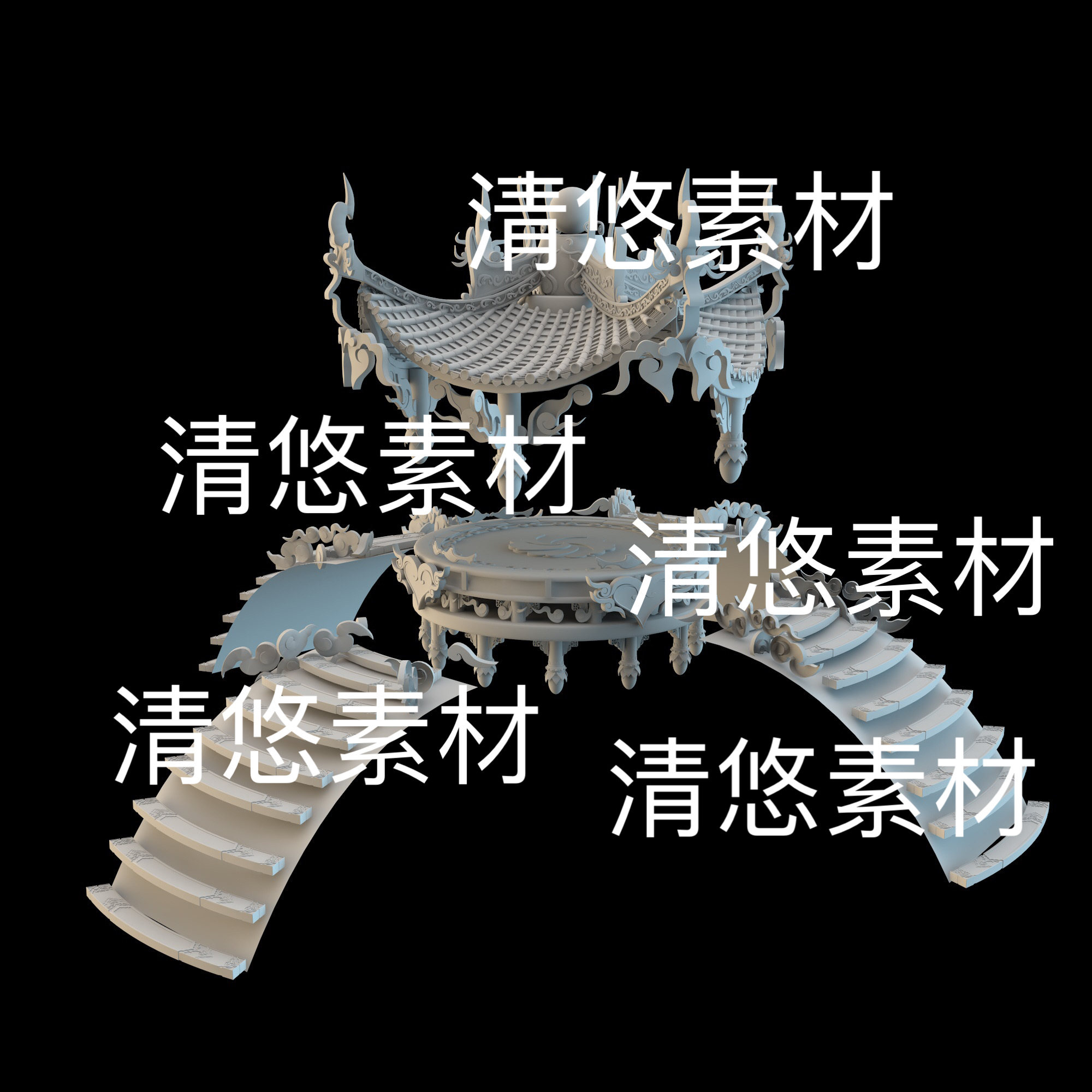 3dmax c4d fbx obj仙侠古风浮空天界亭子古建筑文件 非实物D794