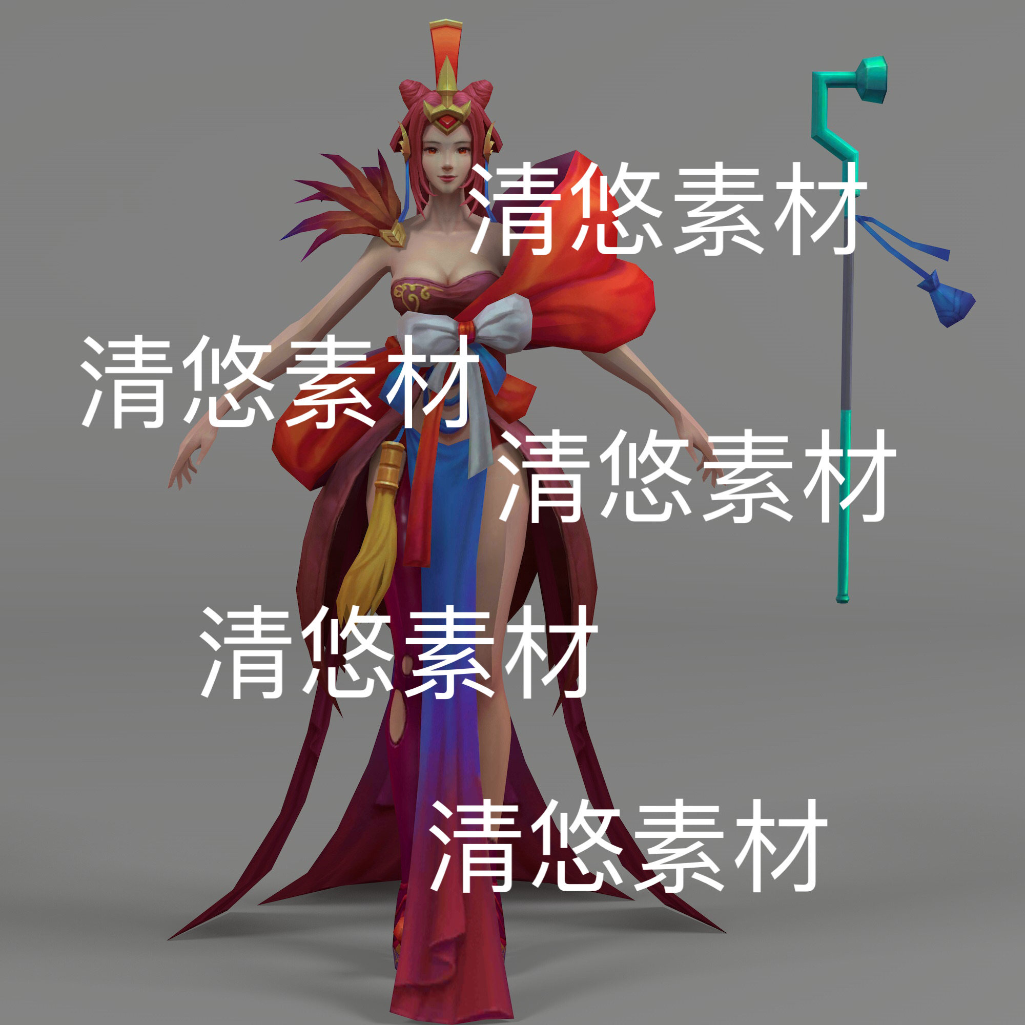 c4d fbx格式仙侠古风人物女老鸨npc绑定简模文件 非实物D650