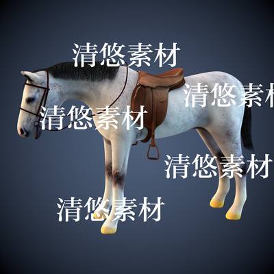 c4d fbx格式骨骼绑定带动作白色马匹千里驹文件模型 非实物A973