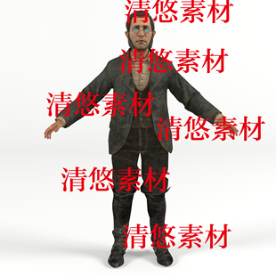 c4d obj格式 西部牛仔老头游戏人物男骨骼绑定文件 非实物B353 fbx
