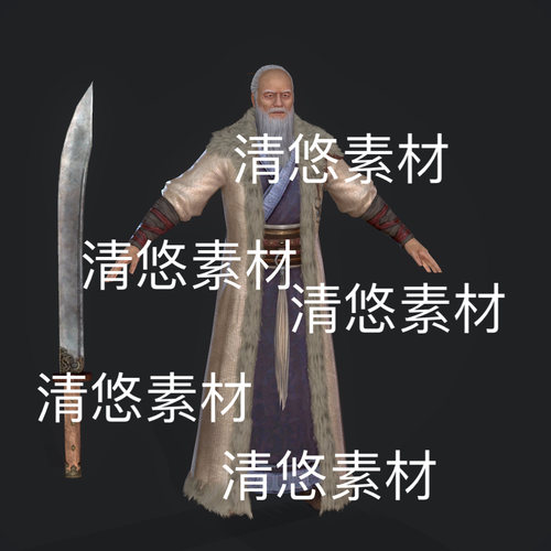 古代老头人物c4d fbx obj格式骨骼绑定寨主帮主文件 非实物E213