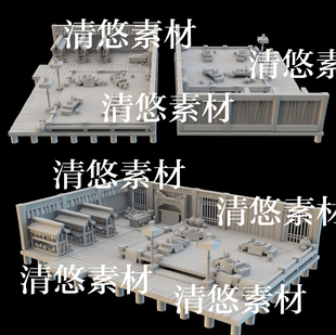 obj格式 3dmax c4d fbx 非实物B129 卡通风酒馆室内桌椅酒坛文件