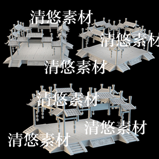 obj格式 3dmax c4d fbx 非实物B89 卡通古代建筑大门平台场景文件