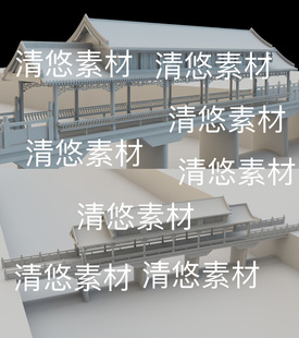 古风古代廊桥建筑场景文件 c4d 非实物B546 中式 3ds格式 fbx obj