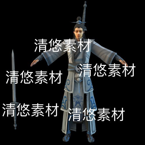 低模仙侠武侠仙道观弟子c4d fbx骨骼绑定obj道士文件 非实物E156