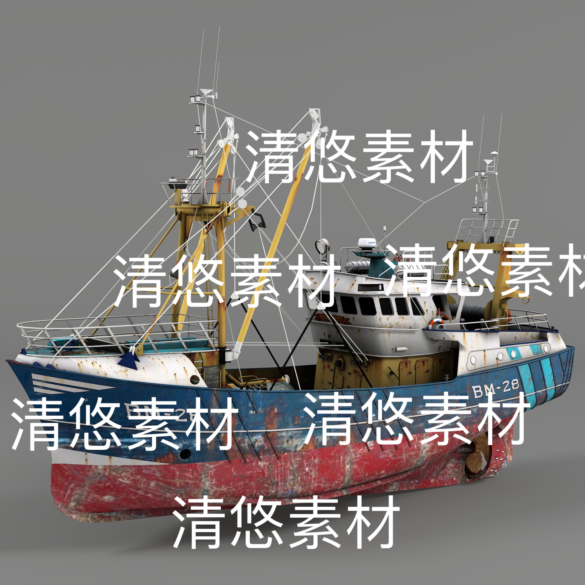 3dmax c4d fbx obj格式现代渔船货船轮船模型文件 非实物D154