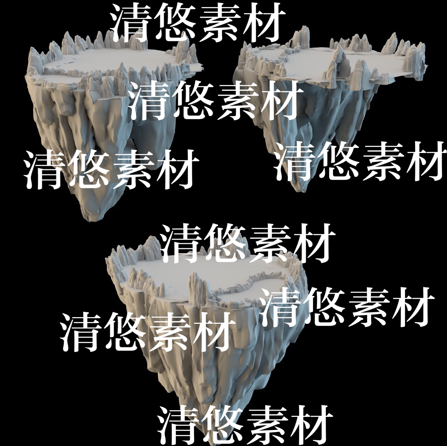 3dmax c4d fbx obj格式仙魔风石台山石石头浮岛文件 非实物B286