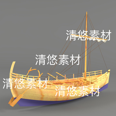 c4d fbx obj格式欧式复古木船航船小船低模文件 非实物643