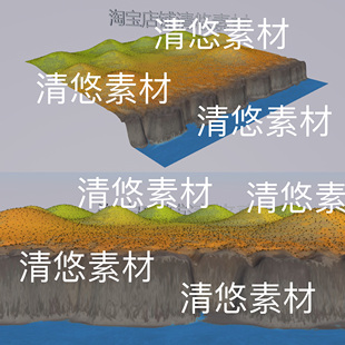 c4d fbx obj格式地形水边悬崖峭壁地面地貌模型文件 非实物D485