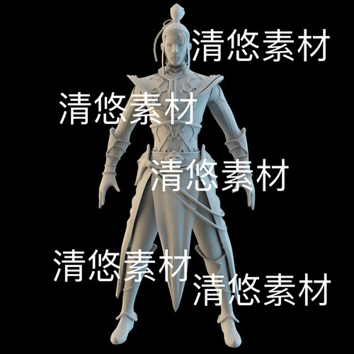 blend c4d fbx obj格式东方仙侠古装战士铠甲男文件 非实物B808