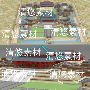 高模唐宋代c4d古建筑宫廷fbx格式 非实物E130 obj皇宫场景文件
