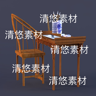 c4d obj格式 古代家具书房桌椅毛笔文房四宝文件 非实物D546 fbx