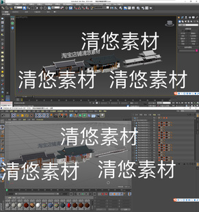 obj格式 fbx c4d 非实物B714 古建长廊建筑场景装 饰文件 中式 3dmax