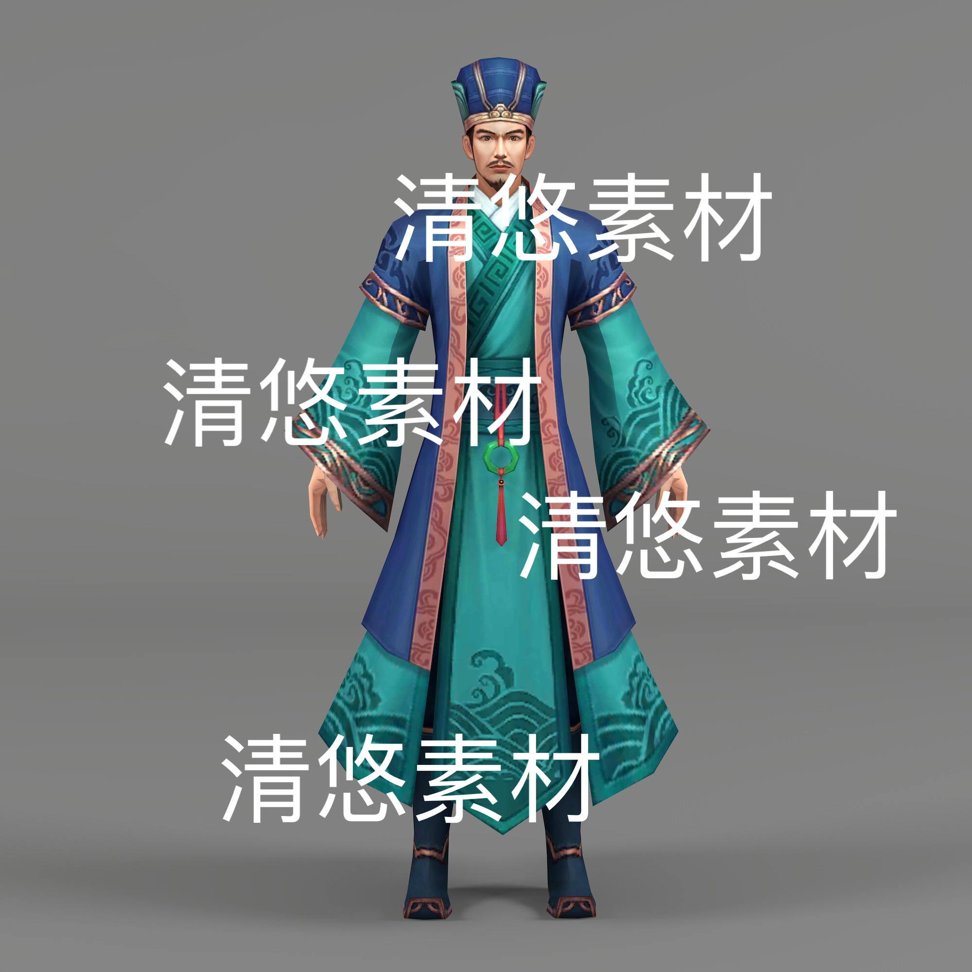 c4d fbx格式古装客栈酒馆老板掌柜骨骼绑定简模文件 非实物D595