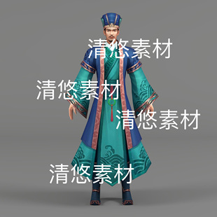 c4d 古装 客栈酒馆老板掌柜骨骼绑定简模文件 非实物D595 fbx格式