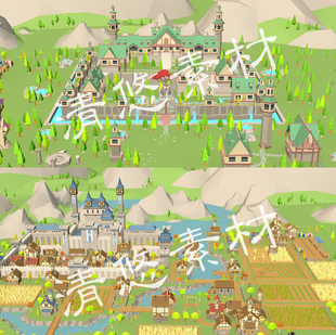 3dmax uinty maya c4d A17 fbx卡通场景模型城堡房子田园农场废墟