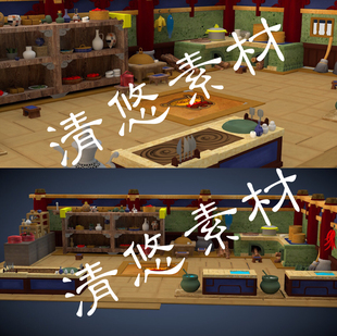 fbx场景灶台柜子蒸笼厨房元 Q版 卡通厨房3dmax c4d 762 素模型