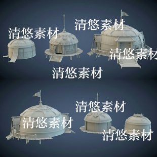 3dmax fbx obj古代布棚子圆包帐篷棚屋模型文件 非实物A799 c4d