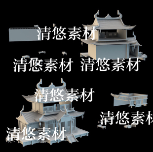 obj格式 3dmax c4d fbx 非实物B300 古代建筑石阶门窗屋檐桌子文件