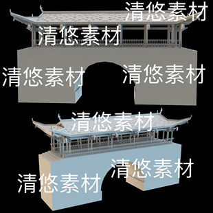 饰文件 c4d 非实物B547 古建筑廊桥场景装 3ds格式 fbx obj